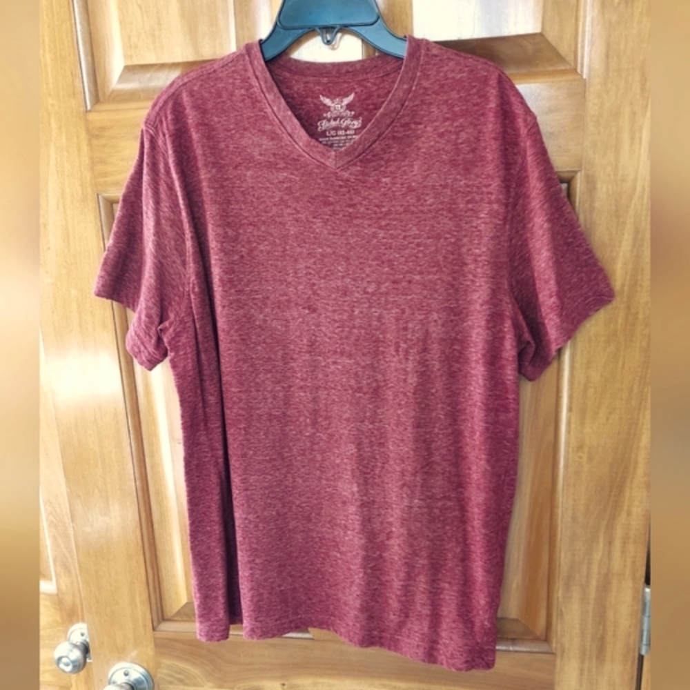* Faded Glory V-Neck Heather Rust Soft Short Sleeve Tee, Size Large, Like New